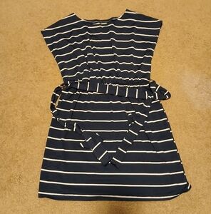 Women Tie Belt Striped Dress